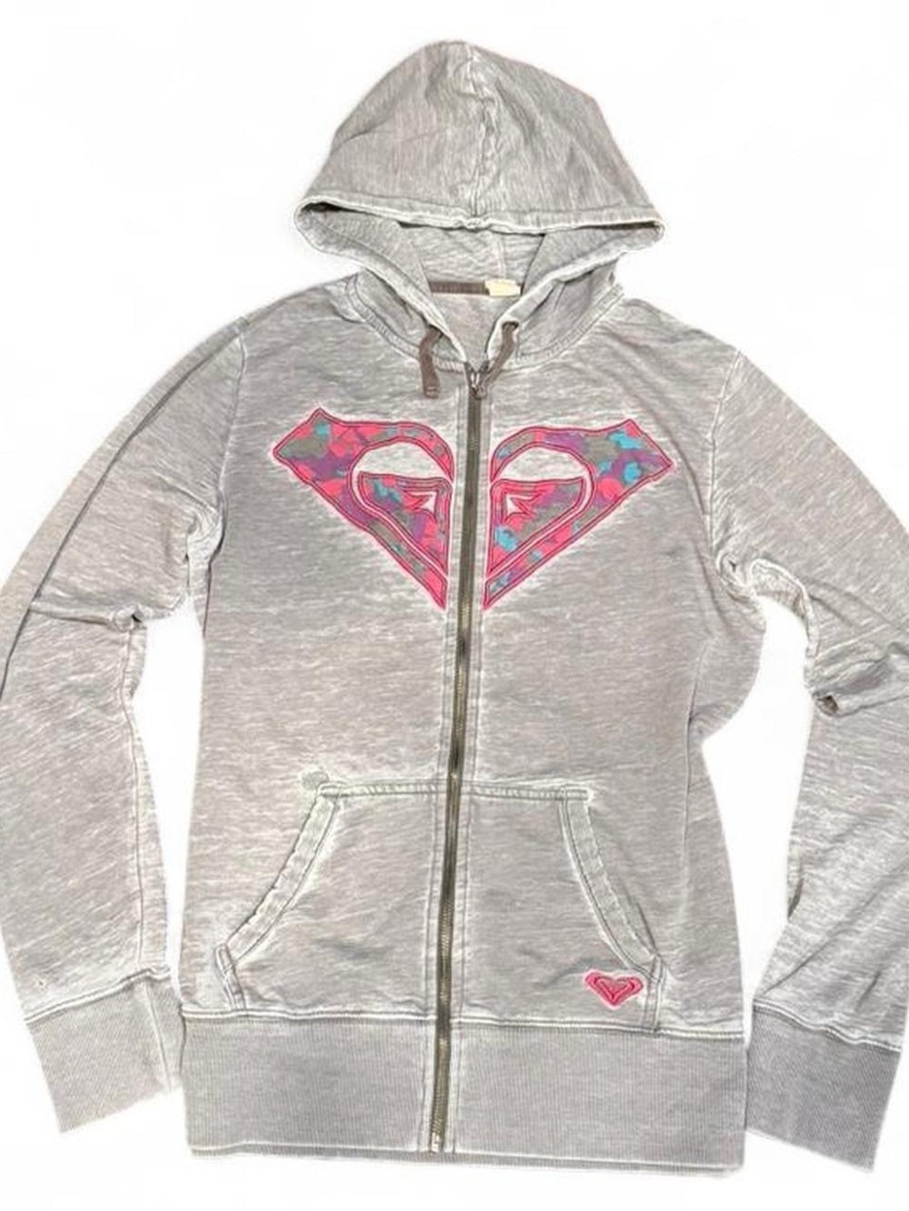 Y2K Roxy Embroidered Distressed Faded Logo Zip Up Hoodie